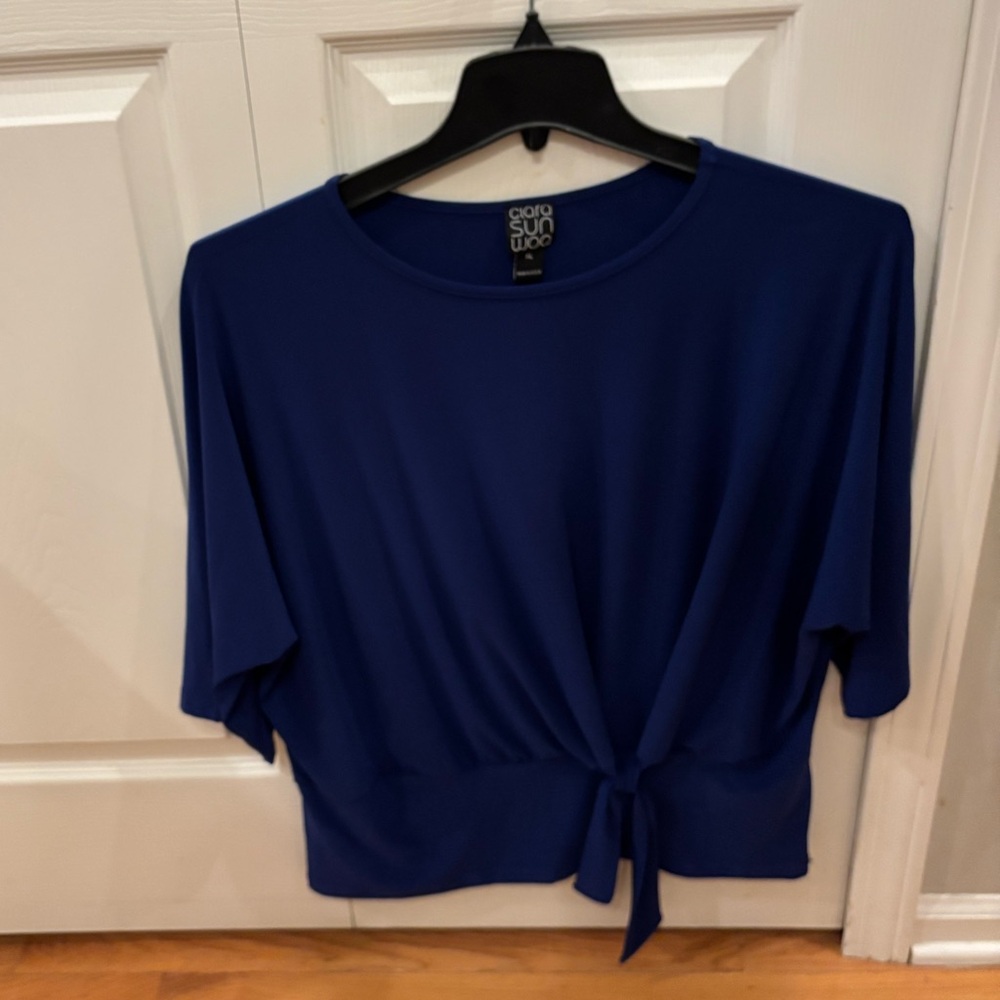 CLARA SUNWOO blue Tie-Front Blouse